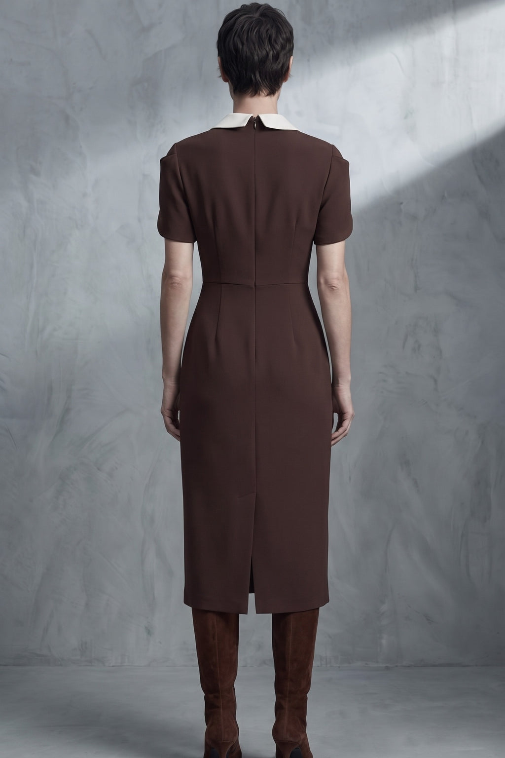 Pearl-Button Sheath Dress — Chocolate
