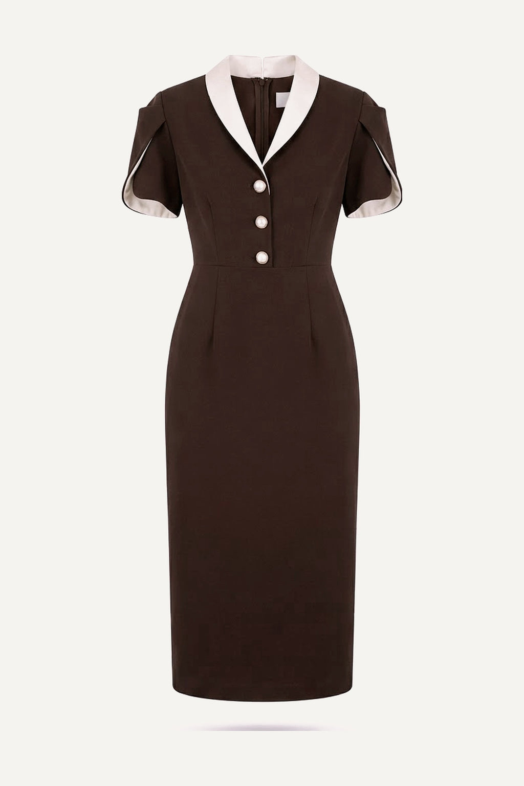 Pearl-Button Sheath Dress — Chocolate