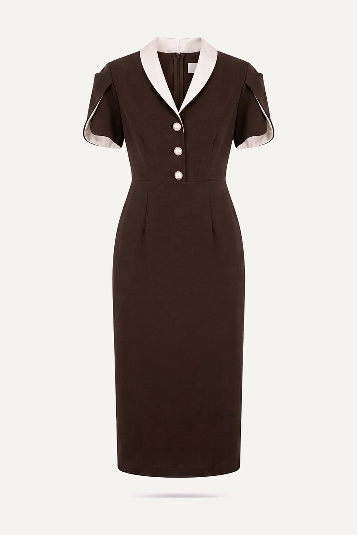 Pearl-Button Sheath Dress — Chocolate