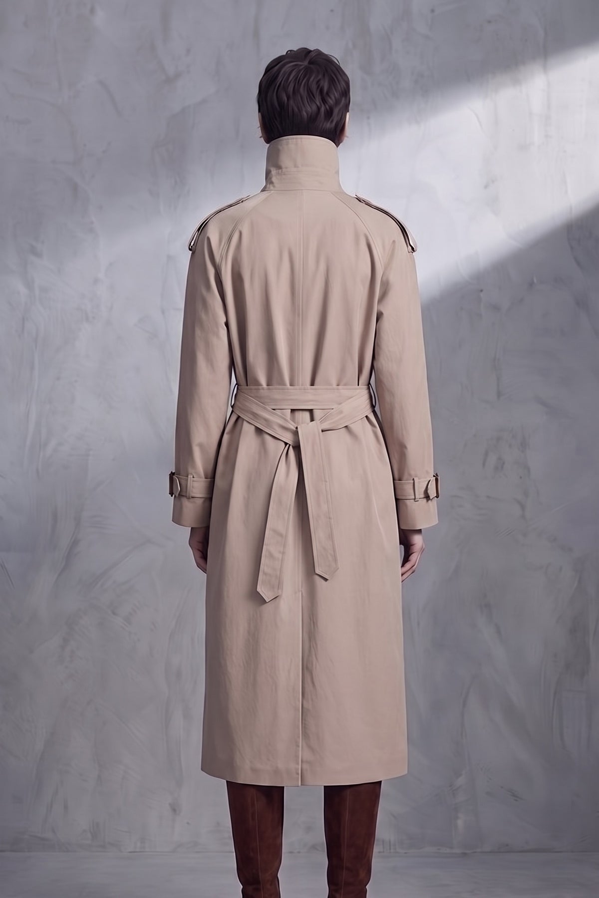 Funnel-Neck Trench Coat — Stone